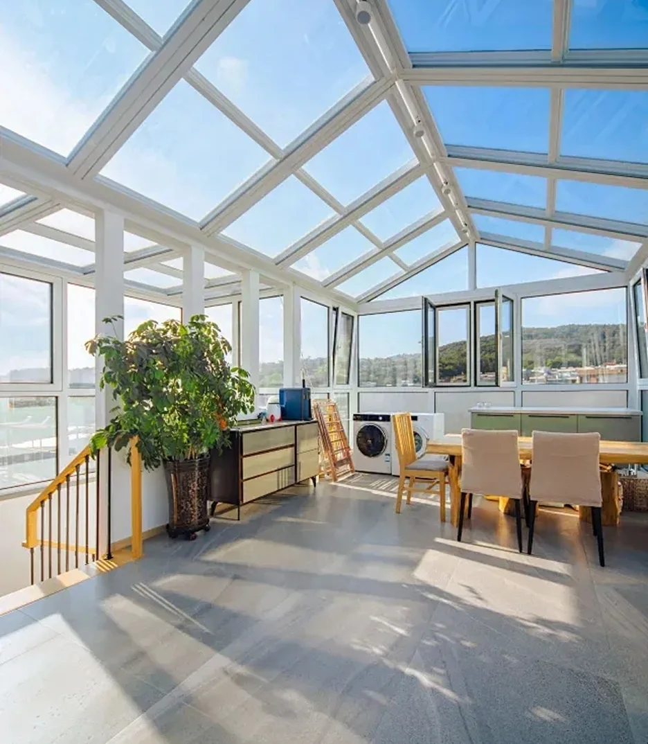 Aluminum sunrooms and skylight systems for villas, clubs, and expanded living spaces