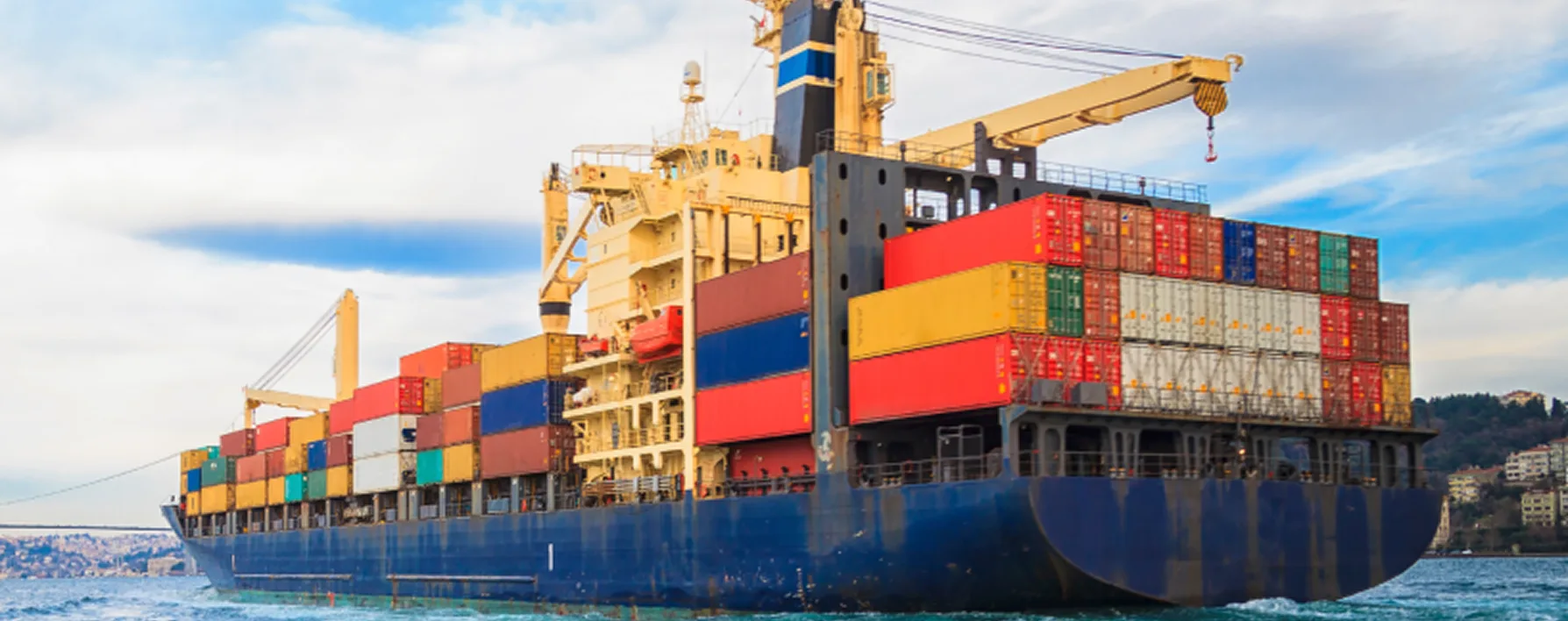 Container cargo ship transporting building materials worldwide