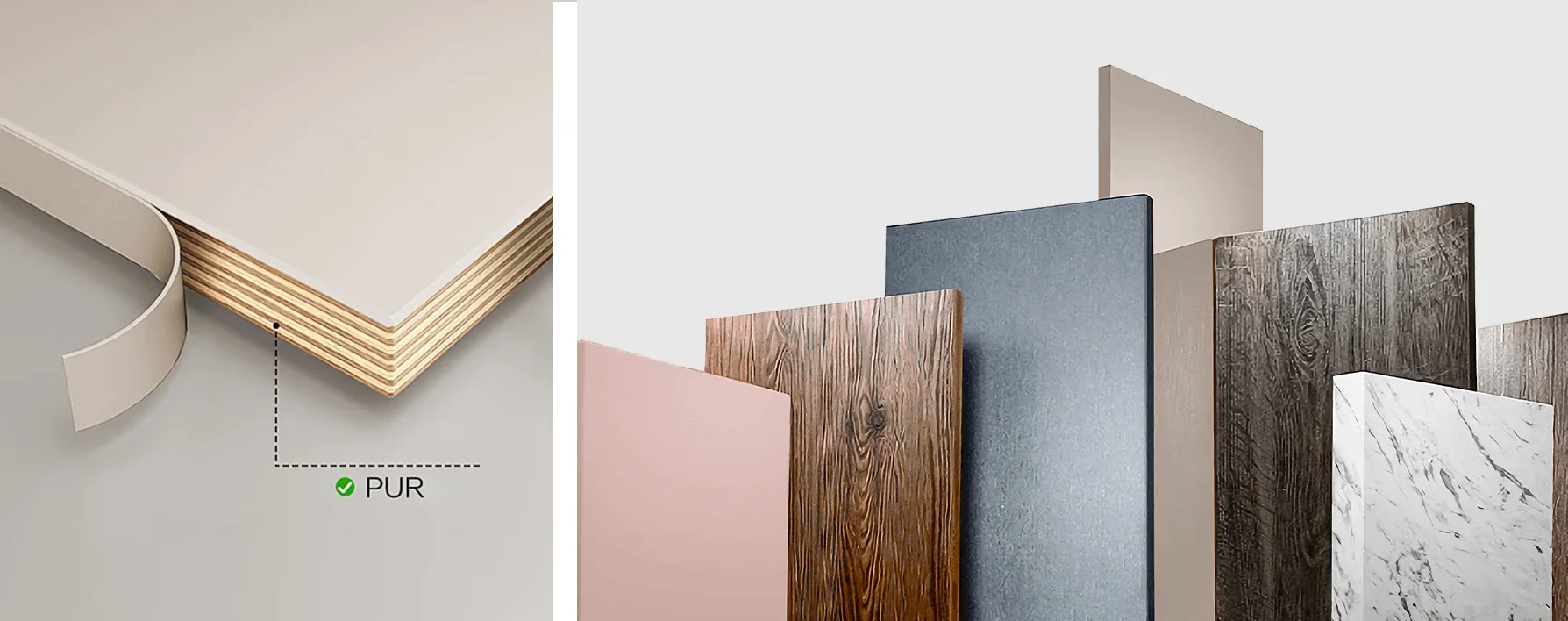 Laser or PUR edge banding creates a seamless bond that enhances waterproofing, heat resistance, and overall aesthetics.