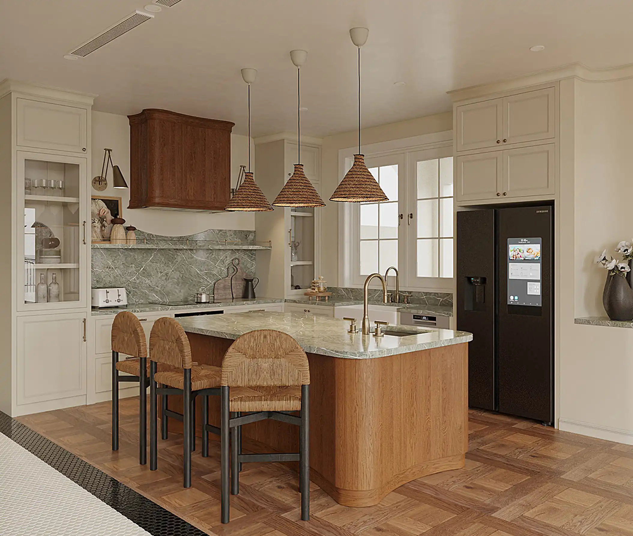 Custom kitchen cabinetry with solid wood finish and functional storage design