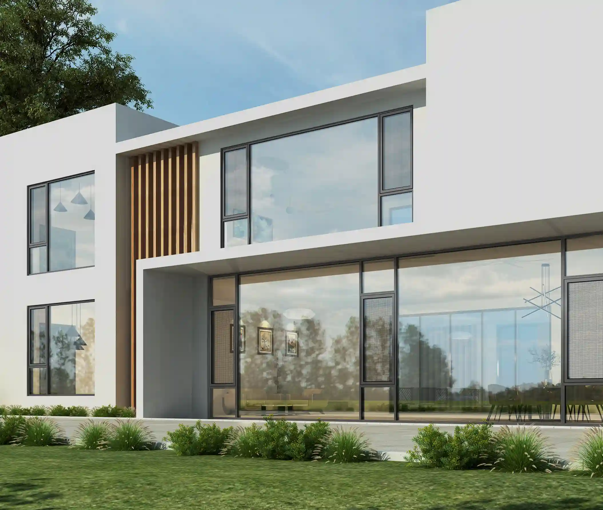 Aluminum glass windows and doors creating seamless indoor-outdoor connection