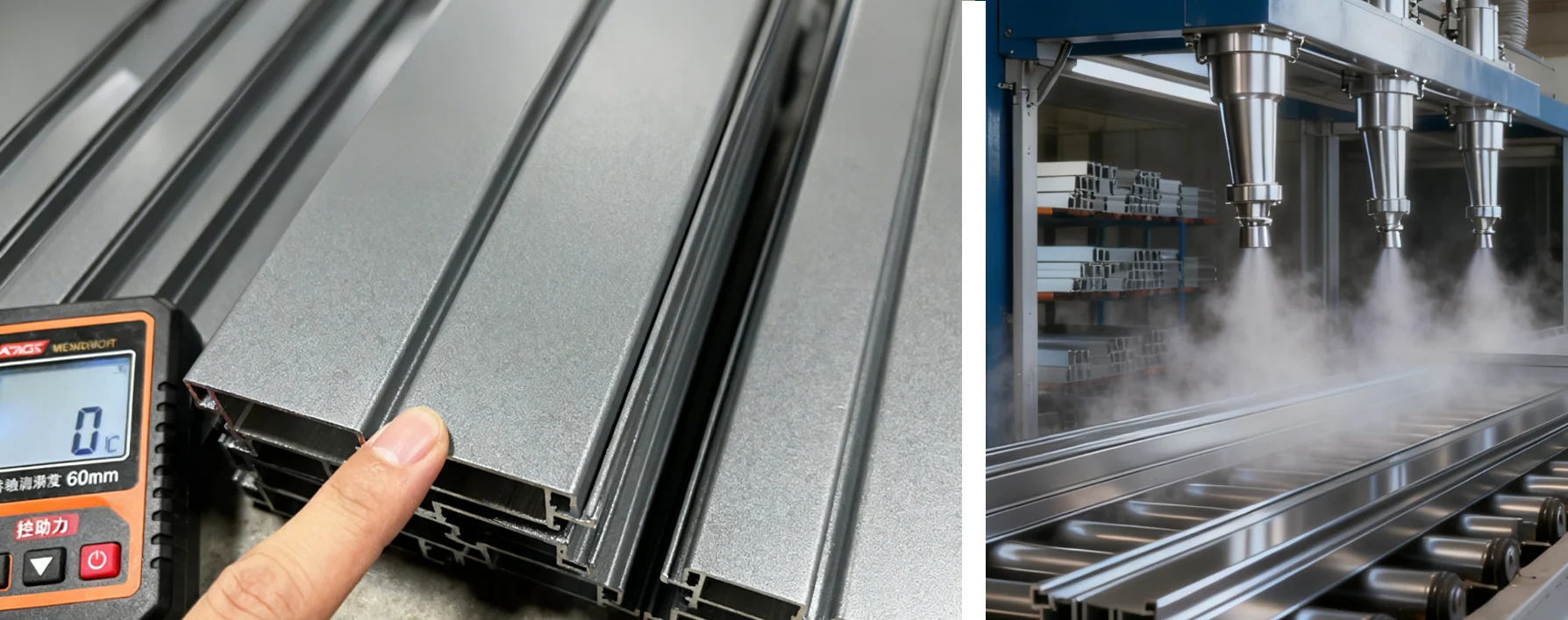 Aluminum surface finishing with powder coating, anodizing, and fluorocarbon for 25–30 years color retention.